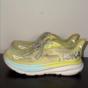 Hoka Vibrant Yellow and Light Blue Sneakers Clifton 9